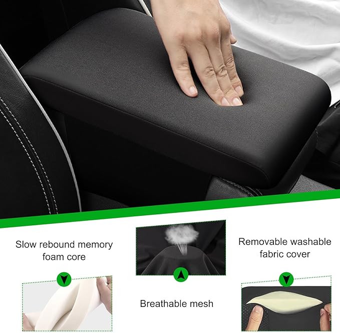 Car Center Console Pad, 12.2''×8.1'' Memory Foam Auto Armrest Support Cushion, Vehicle Arm Rest Seat Box Cover Protector, Universal Interior Decor Car Accessories