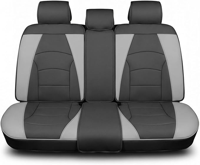 FH Group Car Seat Cover for Back Seat Gray Black Faux Leather - Universal Fit, Rear Seat Covers for Cars with Rear Split Bench, Car Seat Cushions, Car Interior Accessories for SUV, Sedan, Van