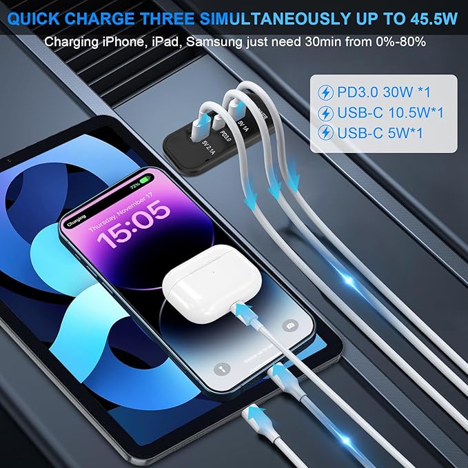 4PCS 3 Ports 12V RV USB Outlet 45.5W, PD3.0 Type-C Quick Charge & Dual A Port 3.1A Panel Wall Mount, Automotive Car Socket Charger Adapter for RV Marine Boat Bus ATV Motorcycle Truck