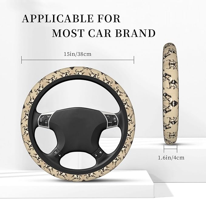 Neoprene Steering Wheel Cover Brown Equestrian Horse Jumping Car Steering Wheel Cover Universal Fit for Most Cars