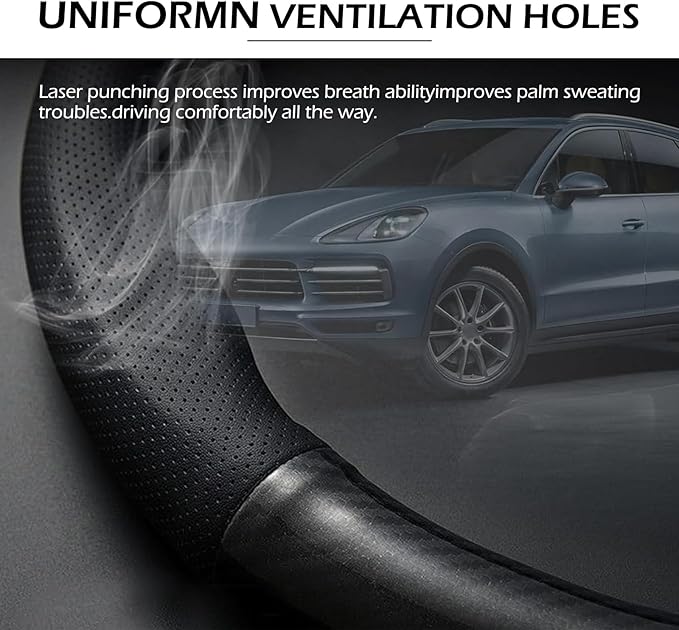 Car Carbon Fiber Steering Wheel Cover, D-shape Anti-slip Breathable Steering Wheel Protector, Four-season Interior Accessory, Universal for Most Cars (Black #D-shape)