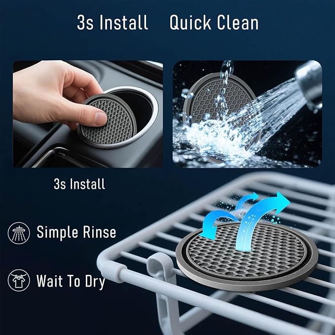 KULOLO Car Cup Holder Coaster 4 Pack - Non Slip & Shockproof,Flexible PVC Rubber Insert for Car/Truck/SUV/Van (2.75"x0.2") Universal Fit Auto Cup Holders Accessories for Women and Man(Gray)