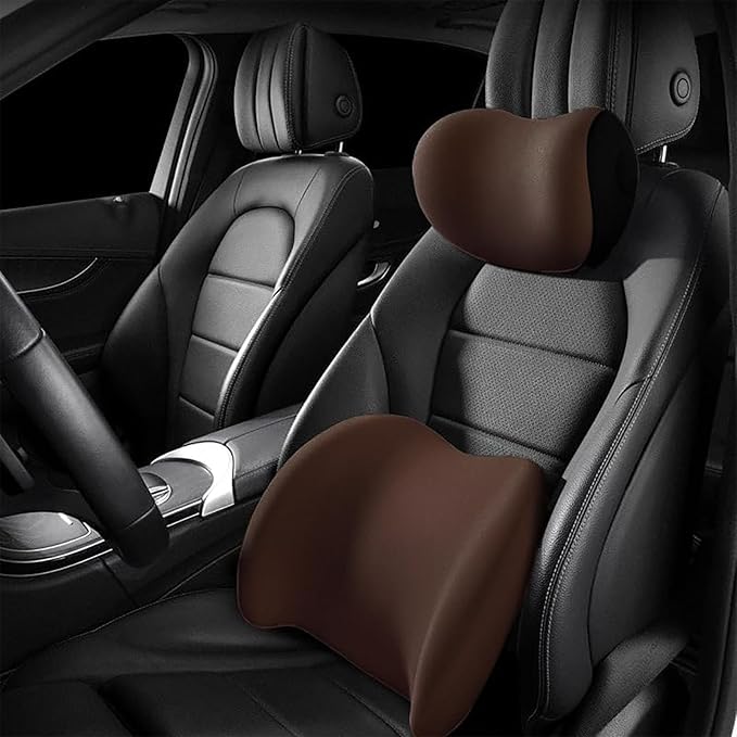 Car Back Support Neck Pillow for Subaru Crosstrek 2012-2025, Comfortable Soft Car Seat Headrest Neck Rest Cushion Lumbar Support Pillow with Adjustable Strap, Brown