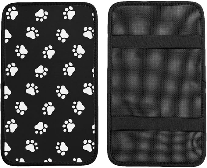 Dog Paw Prints Auto Center Console Armrest Cover Pad, Universal Fit Waterproof Comfort Car Armrest Cushion for Most Vehicle SUV Truck