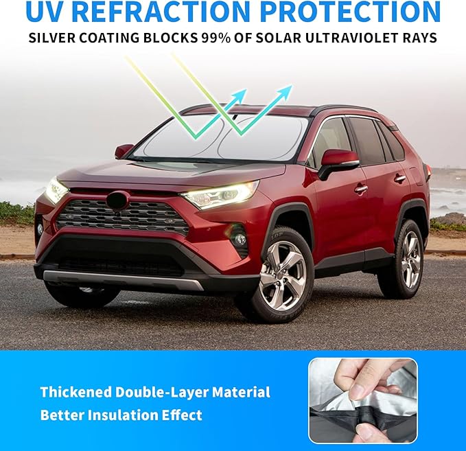 Thickened 2-Layer Front Windshield Sun Shade Compatible for Toyota RAV4 XA50 2019-2025, Foldable Custom Fit Sunshade Blocks 99% Heat, Keeps Car Interior Cool (for RAV4 XA50 2019-2025)