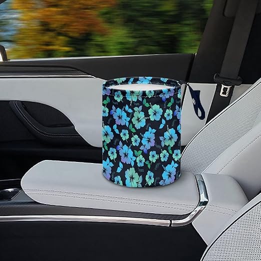 Brosoneto Tropical Hibiscus Flower Cute Car Trash Can for Front Seat, Back Seat, Floor, Headrest, Rubbish Bin Car Accessories Interior Universal Collapsible Garbage Bin