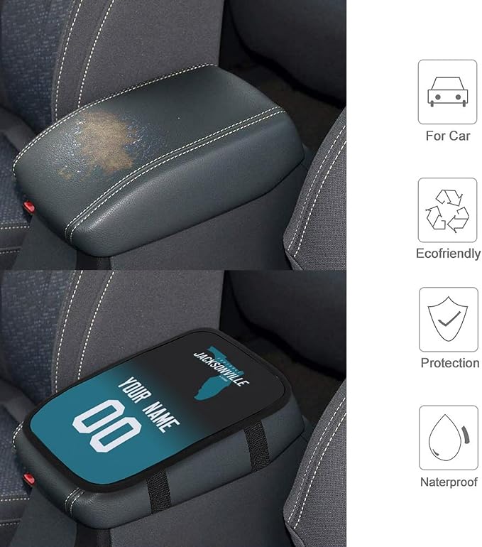 Custom Football Car Armrest Covers Universal Auto Center Console Pad Car handrail Box Cushion Personalized Add Name & Number Fans Gift Fit Suit for SUV Truck Sedan Van