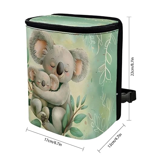 Cute Koala Mother-and-Baby Car Trash Can with Zipper & Hanging Design Suitable for Backseat and Behind Center Console