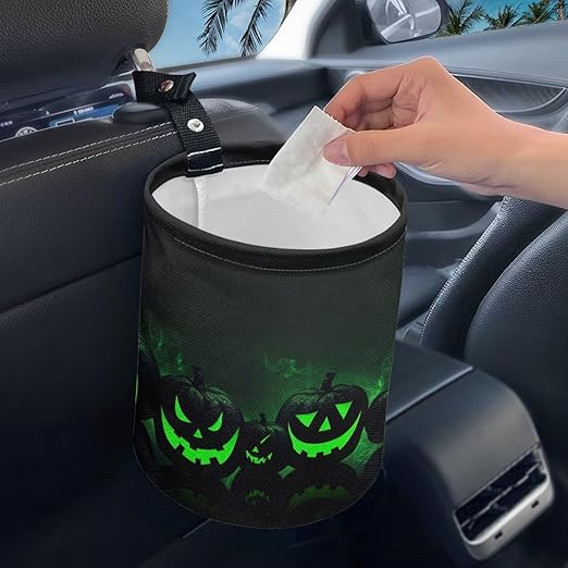 Green Pumpkins Car Trash Can, Cute Car Trash Bag, Vehicle Trash Can, Multipurpose Trash Bag Hanging, Portable, Waterproof Storage Bag for Cars