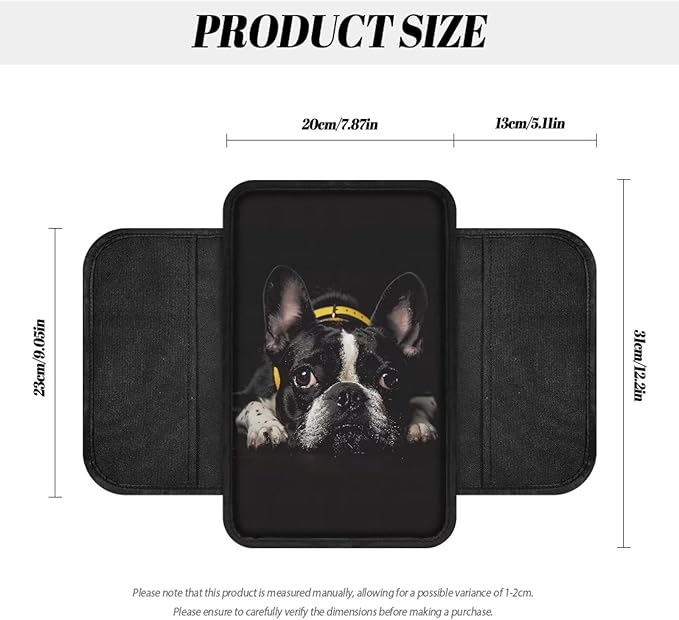 Boatee Dog Console Cover for Car Arm Rest Pad for Auto Center Console Mat Universal Armrest Cushion Automotive Accessories Comfortable Armrest Storage Box Mat Stylish Decor with Pockets Black