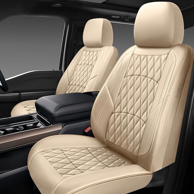 NS YOLO Leather Car Seat Covers,Universal Fit for Most Cars,SUVs and Sedans,Waterproof Luxury Leatherette Cushions, 2 Seats Protectors (Beige, Front Pair-2 Seats(Driver and Passenger))