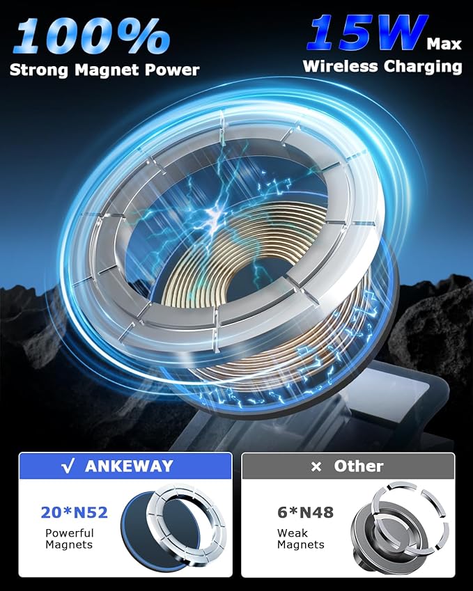 Phone Mount Holder Only for Tesla Model 3 Highland Model Y Juniper 2026 with 15W Wireless Charging, Tesla Phone Charger for Magsafe, Model 3 Model Y Accessories 2025, for iPhone 16 15 14 13 12 Series