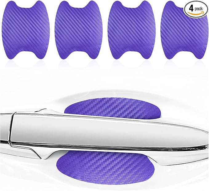 Kewucn 4PCS Car Door Handle Sticker, Carbon Fiber Auto Door Side Handle Protective Films, Anti-Scratch Vehicle Door Cup Protector, Universal Exterior Accessories for Most Cars (Purple)