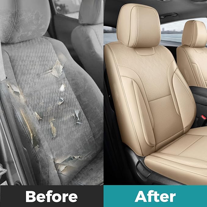 FEINEPRO Beige Car Seat Covers Only Front 2pc - Breathable Faux Leather Universal Seat Covers for Cars, Automotive Protector Fit for Most Sedan SUV Pick-up Truck