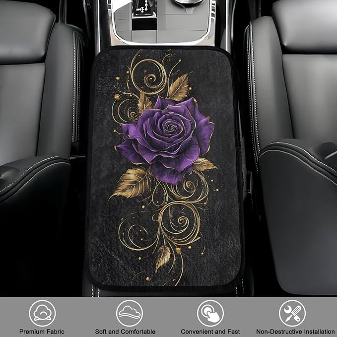 Bulopur Purple Rose Center Console Cover Flannel Protect from Pet Claws Universal Armrest Cover Pad Easy to Install 12.01 x 7.28 Inch Universal Car Interior Accessories Decoration