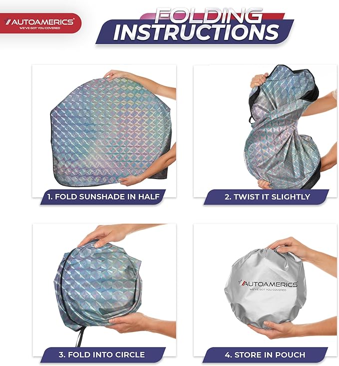 Autoamerics 1-Piece Windshield Sun Shade - Holographic Print Foldable Car Front Window Sunshade for Cars SUV Truck - Heat Blocker Visor Protector Blocks Max UV Rays and Keeps Your Vehicle Cool X-Large