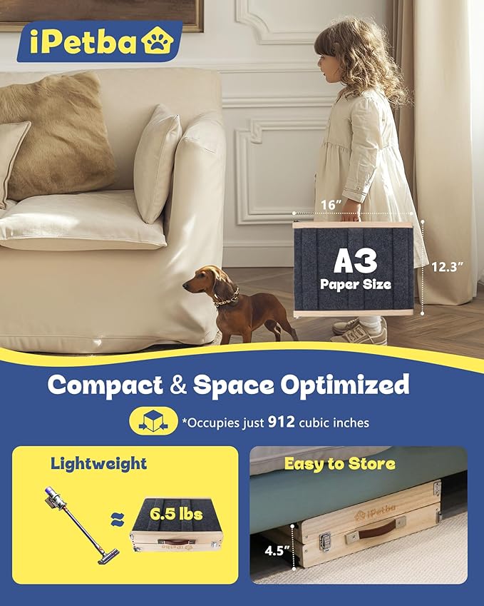 iPetba Dog Ramp for Couch & Bed - Joint & Spine Support with Gentle Incline for Small Dogs, Adjustable, Anti-Slip & Foldable, Up to 35 lbs