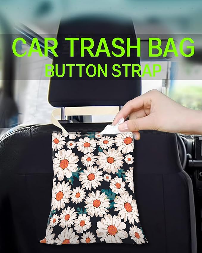 Car Garbage Can, Hanging Car Trash Can Bag for Cute Back Seat Organizer, Retro Daisy