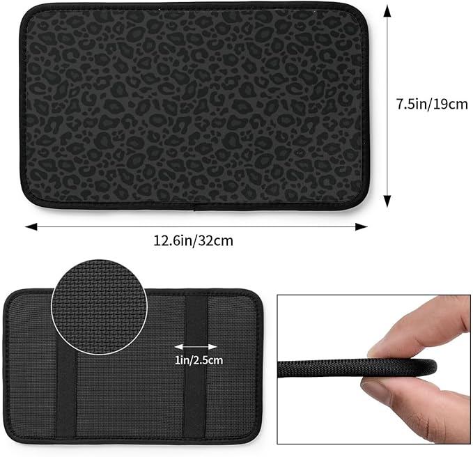 DORKEIXIA Black Leopard Cheetah Print Animal Skin Print Auto Center Console Armrest Pad Universal Car Center Console Cover Seat Box Cover for Sedan, Van, SUV, Truck Car Accessorie