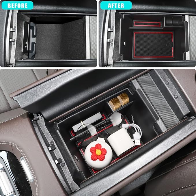 MARCHFA Center Console Organizer Compatible for 2020-2022 2023 2024 2025 2026 Benz GLE 350 450 W167 53 AMG Accessories Armrest Tray Organizer Insert Storage Box for GLS 450 2020 2021 2022 (Red)