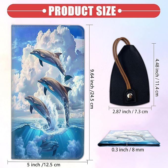 SOTWONSO Car Registration Holder, Waterproof PU Leather Vehicle Card Document Glove Box Organizer, Women Interior Auto Accessories Case for Cards, Driver License Car Insurance Holder, Dolphin Pattern