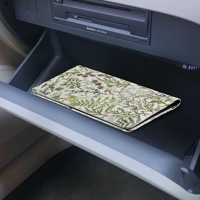GuoChe Forest Floral Green Car Registration and Insurance Holder Glove Box Organizer Car Document Holder Auto Glove Compartment Essential