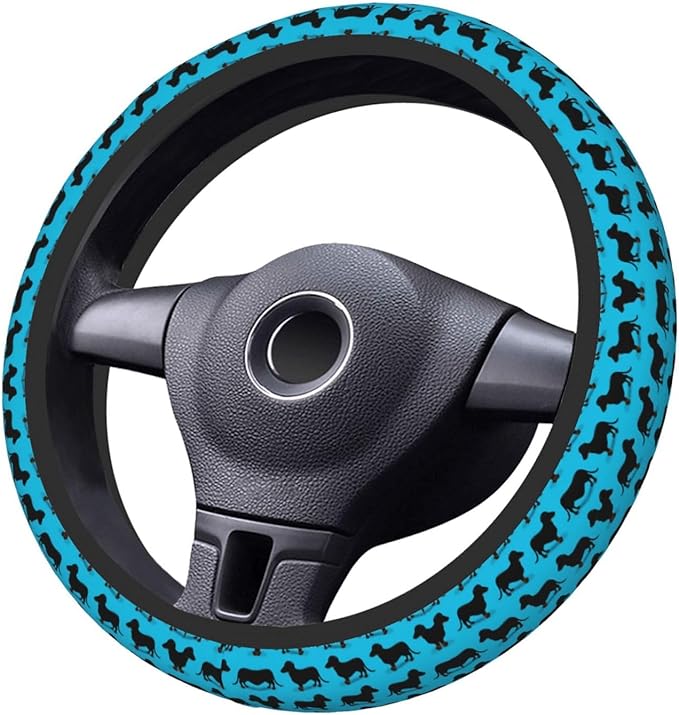 Neoprene Steering Wheel Cover Dog Dachshunds Puppy Car Steering Wheel Cover Universal Fit for Most Cars