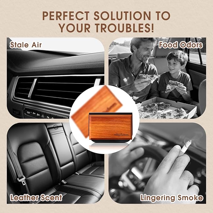 Vetuslumen Car Air Freshener - 3 Pack (Amber-Teak-Pine) Wooden Air Freshener, Natural Essential Oil Scents, Car Accessories for Women, Smell Good Premium Automotive Gift Set - Metal Clip Included