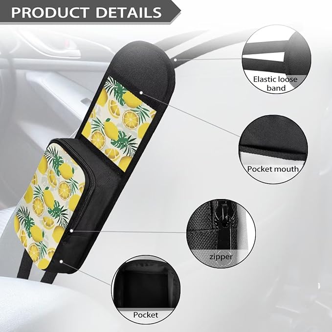 Lemon Print Car Seat Organizer Auto Front Seat Side Hanging Bag Passenger Accessories Organizer,Multi Functional with ziiper and pocket mouth