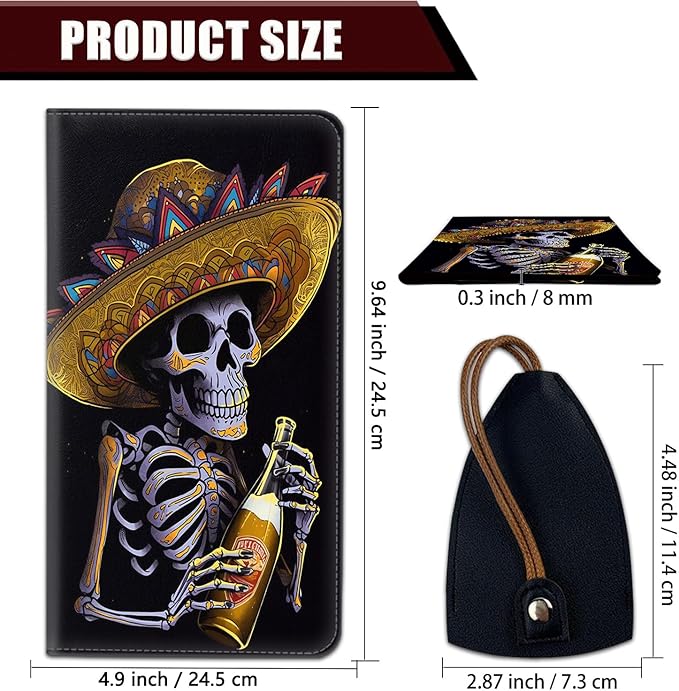 Car Registration and Insurance Holder, PU Leather Auto Document Holder for Men&Women, Vehicle Glove Box Compartment Organizer with Magnetic Shut for Driver's License, Mariachi Skull with Drink