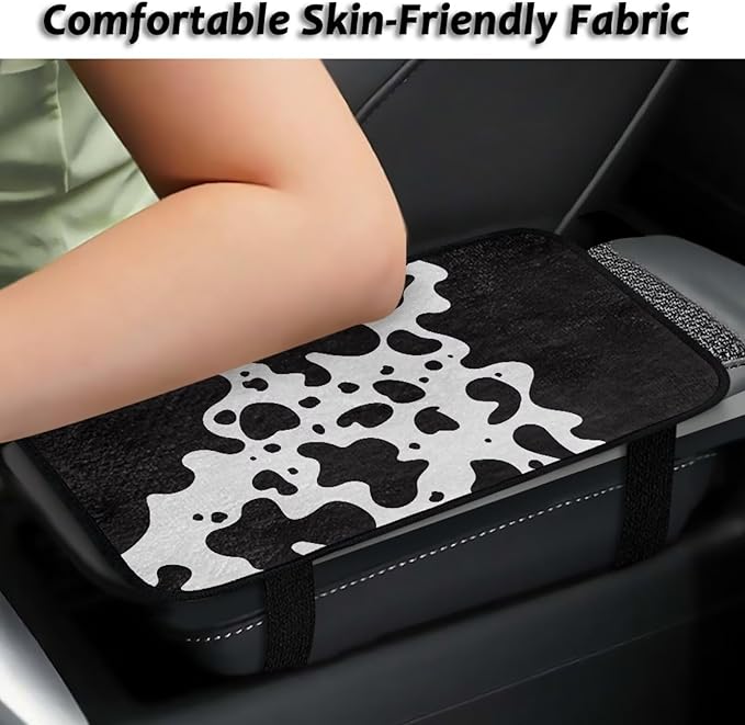 Bulopur Cow Print Armrest Cover Car Center Console Cover Flannel Armrest Cover Protec Car Center Console Cover Accessories Universal Car Interior Accessories Car Arm Rest Cover