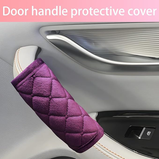 2PCS Car Grab Handle Cover, Soft Velvet Vehicle Door Pull Handle Protector, Anti-Scratch Automotive Interior Grip Gloves Decoration Accessories, Universal for SUV, Sedan, Truck (Purple)