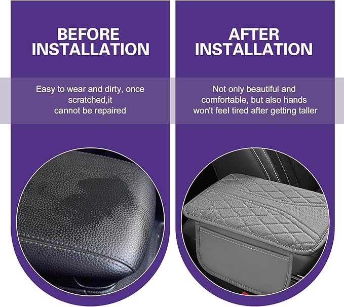 Cuymoap Car Armrest Cushion, Breathable Support Cover for Enhanced Elbow Comfort, Waterproof Anti-scratch Center Console Protector with Side Storage Pocket, Universal Slip-on Design for Car (Gray)