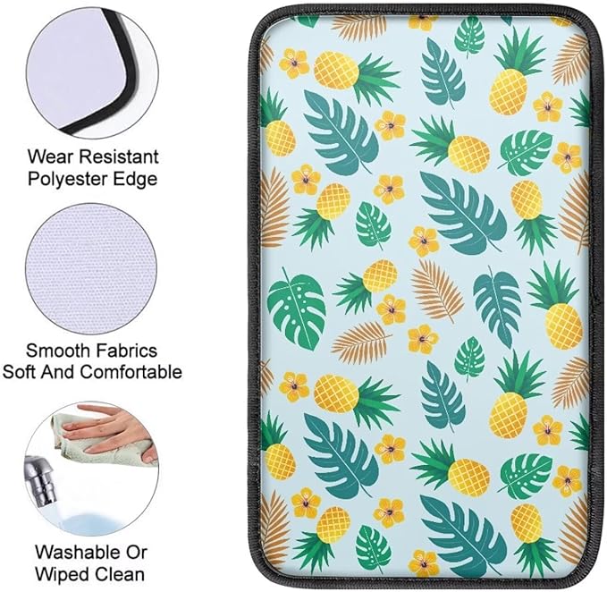 Monstera Leaf Auto Armrest Seat Box Cover Dust-Proof Car Center Console Armrest Cushion Cover Pad Protector Decorative Hawaii Fruit Car Accessories for Auto Vehicles SUV