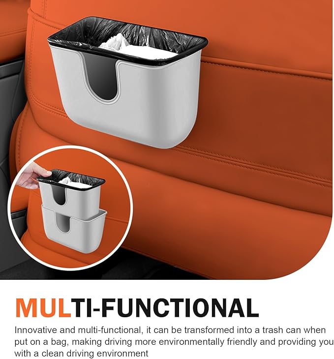 Car Trash Can, Multifunctional Double-Layer Seat Back Hanging Mini Trash Bin, Leak-Proof Waterproof Small Garbage Can for Cars, Universal Car Organizers and Storage Accessories (White)