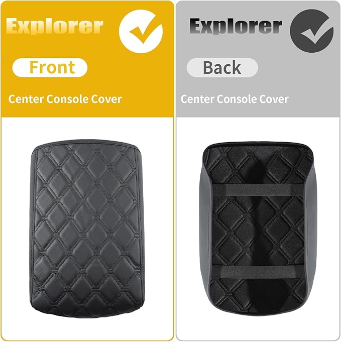GIANT PANDA Custom Fit Center Console Cover Armrest Cover for 2020,2021,2022,2023,2024,2025,2026 Ford Explorer,Waterproof Leather Middle Console Cover - Full Protection - Black