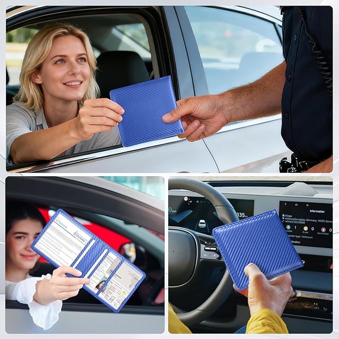 Tavonis Car Registration and Insurance Card Holder，Small Glove Box Organizer for Men and Women，Car and Truck Driver License, Documents, Card Storage Accessories，Blue