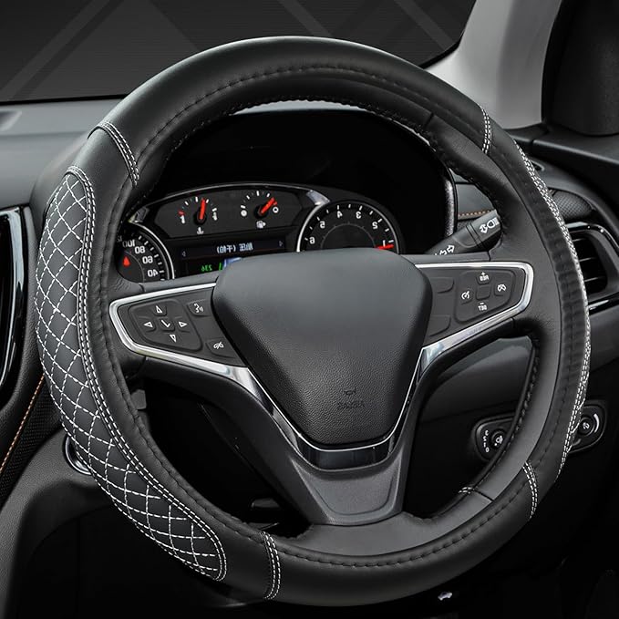 West Llama Customized Auto Car Steering Wheel Cover for Toyota Tacoma,4Runner,Tundra,Sequoia,15.5-16 inch(Diamond Quilted-Black+Gray-Large Size)