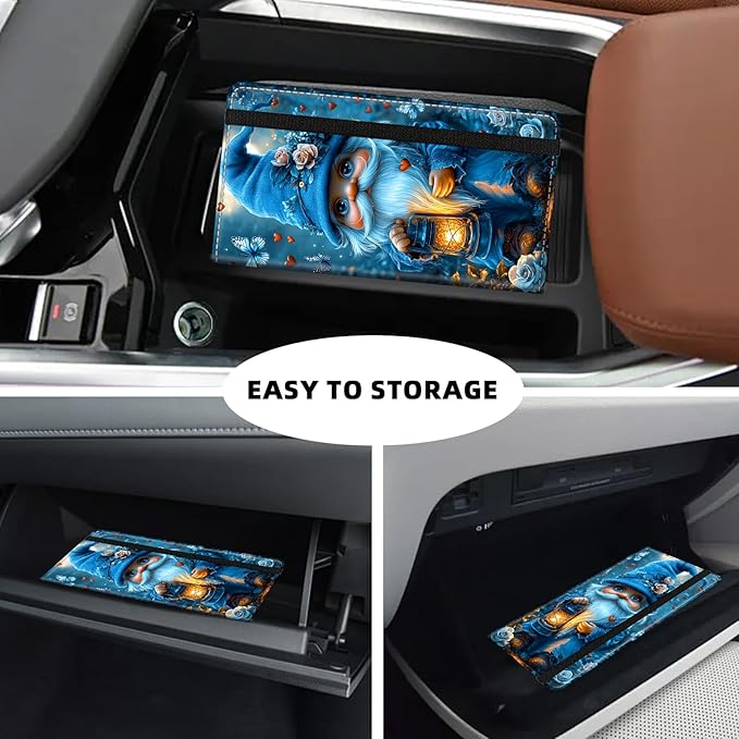 Tudguiloae Car Registration and Insurance Card Holder, Trunk Document Holder Organizer, Essential Vehicle Glove Box Organizer PU Leather Wallet for Driver,Blue Gnome Butterfly