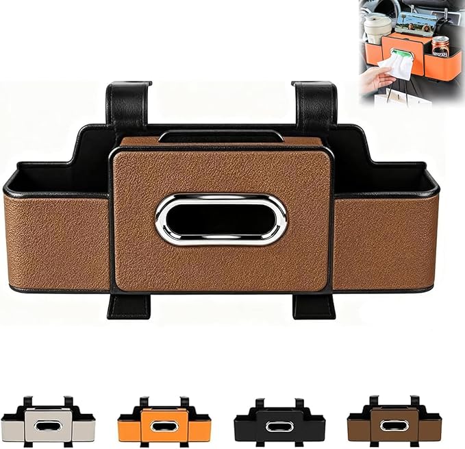 Car Organizers and Storage Box, Car Organizers and Storage Box Multifunctional with Tissue Holder, for Hold Phones, Snacks, Drinks, And Handbags