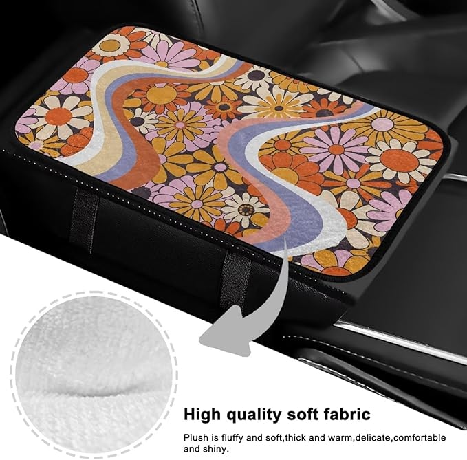 Bulopur Orange Daisy Armrest Cover Car 12.01 x 7.28 Inch Armrest Console Cover Car Center Console Cushion Pad Flannel Protector Vehicle Armrest Cover Vehicle Accessories