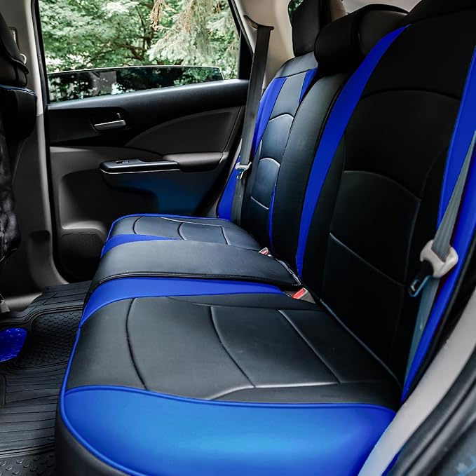 FH Group Ultra Comfort Highest Grade Faux Leather Full Set Cushion Pads Car Seat Covers for Front and Rear– Universal Fit for Cars Trucks & SUVs (Blue/Black)