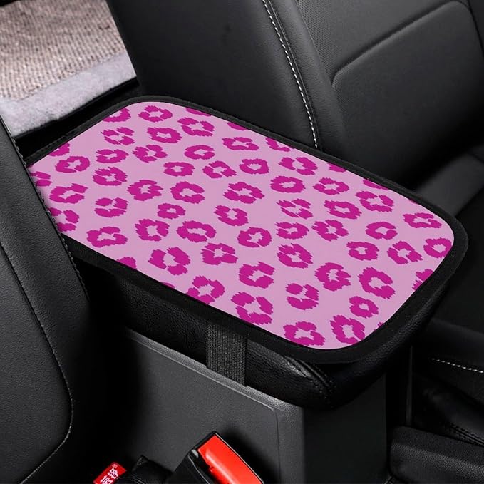 Car Handrail Box Cushion Pink Leopard Print, Anti Slip Center Console Cover, Universal Fit for Cars, Trucks, SUVs