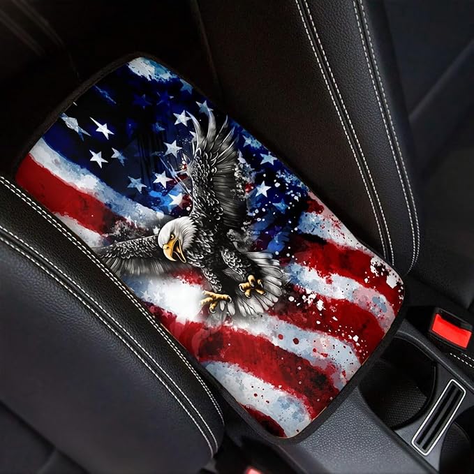 Horeset American Flag Eagle Car Armrest Pad Cover Center Console Anti-Scratch Non-Slip Auto Console Covers Fit SUV Sedan Truck Easy to Install