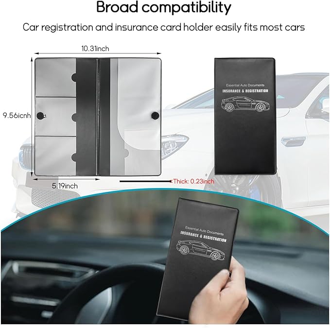 Car Registration and Insurance Holder, 10.39''×9.56'' Essential Auto Card Document Glove Box Organizer with Closure, Universal Car Interior Accessories (Black, Smooth Car)