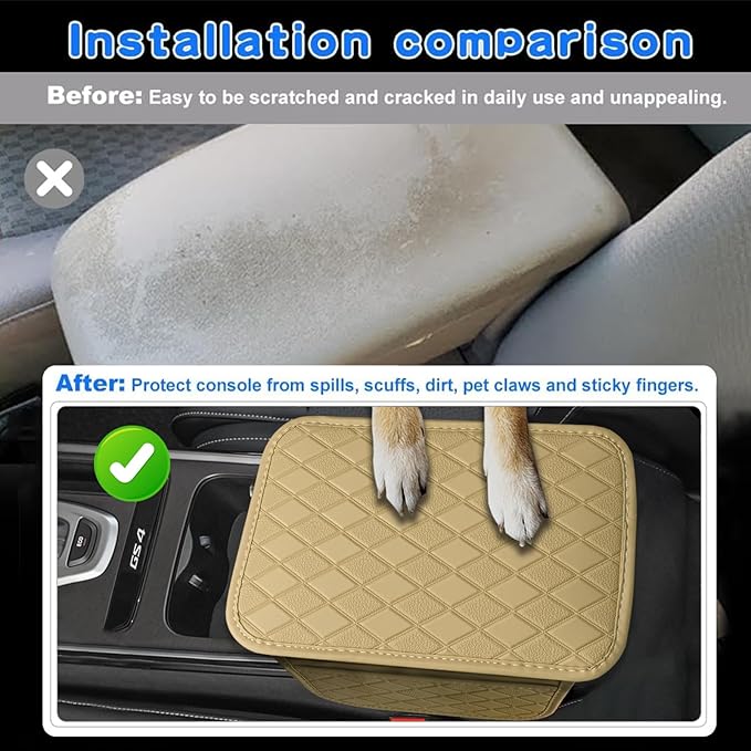 Center Console Cover Universal Armrest Cover with 2 Storage Bags Leather Car Middle Console Cover Arm Rest Cover for Car Interior Accessories Protector for Most Vehicle