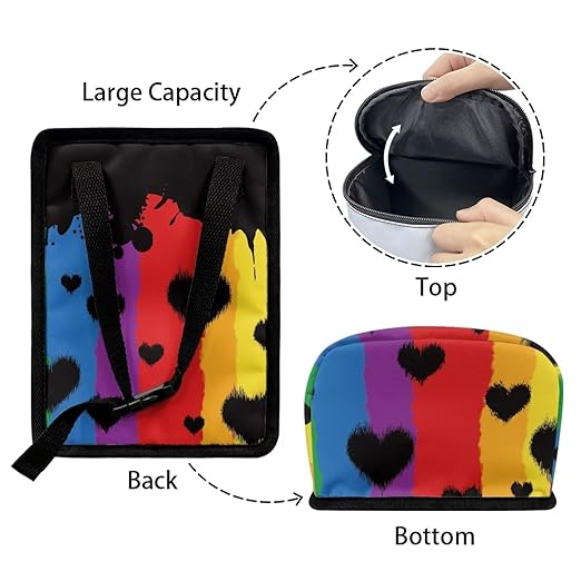 Rainbow Stripes Love Hearts Auto Car Trash Can Rainbow Flag LGBTQ Car Garbage Bag with Lid Washable Leak Proof Car Trash Bin Hanging for Women Men