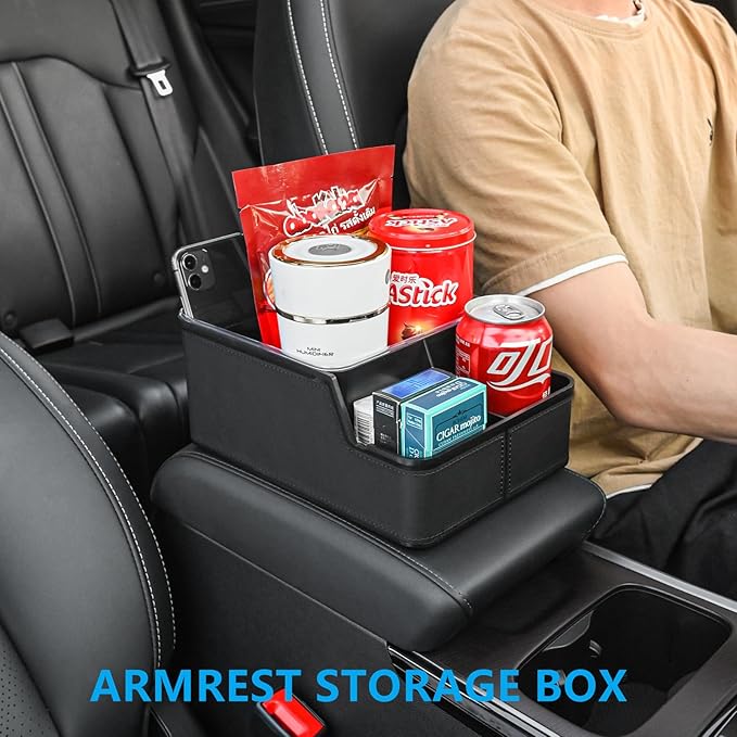 keketuohai Car Storage Organizer Between Seats,Center Console Armrest Storage Box Back Seat Organizer with Small Compartment Car Interior Storage Box,Cup Holder Tray with Non-slip Mat(Black)