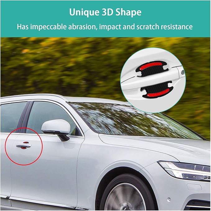 Augeny 4-Pack Car Handle Protectors, Universal 3D Carbon Fiber Auto Door Handle Paint Guard, Anti-Scratch Bowl Protective Film (Red)