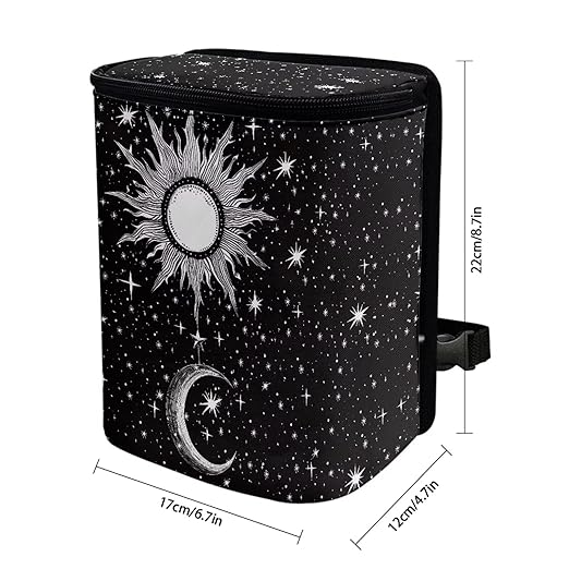 DISNIMO Sun and Moon Auto Car Trash Can - Collapsible, Leakproof Garbage Bin with Adjustable Strap - Car & Truck Accessories for Men and Women - Black